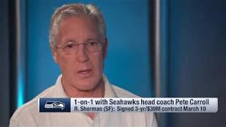 Seahawks head coach Pete Carroll reacts to Richard Sherman's departure from the team | Mar 26, 2017