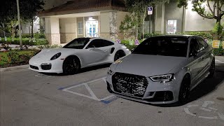 Built Audi RS3 E85 vs Porsche 911 Turbo S 68mm Hybrid Turbos 93 & Meth