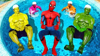 GTA 5 Rainbow Spiderman & Rainbow Hulk Crazy Water Ragdolls & Jumps(Funny Moments)