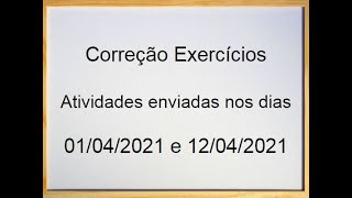 6 Ano Correção Exercícios Atividades enviadas nos dias 01 04 2021 e 12 04 2021