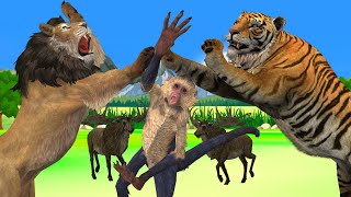 Tiger vs Lion Funny Monkey Killed By Lion Wild Animal Fights 3d Cartoon Animal Revenge Stories