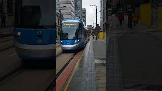 West Midlands Metro CAF Urbos 3 unit arriving at Brindleyplace - TransportStuff Shorts