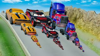 Big & Small Bumblebee vs Big & Small Evil Mcqueen vs Optimus Prime Pixar Cars vs DOWN OF DEATH!