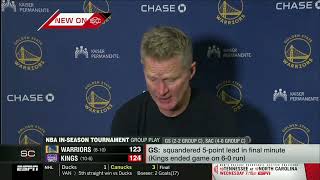 Steve Kerr Postgame Interview | Golden State Warriors fall to Sacramento Kings 124-123