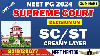 NEET PG 2024 🔥 Supreme Court Decision on SC/ST reservation 🔥 Sub classification and One Generation