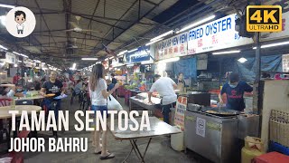 Walking Around Taman Sentosa Food Hawker | 大马花园 | Johor Bahru Malaysia | Walking Tour 2022 [4K]