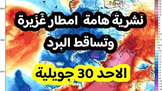 نشرية هامة امطار رعدية وتساقط  البرد  الاحد 30 جويلية الولايالت المعنية