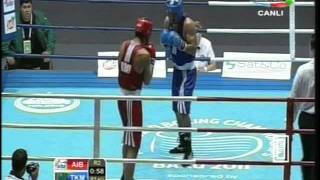 AIBA Worlds: 1st round fight, 81 KG: Georginel HAU (Romania)  vs  Rasul YULDASHEV (Turkmenistan)