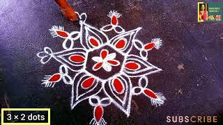 purattasi madham kolam 3×2 dots | simple kolam | flower kolam | easy kolam | kovai priya samayal