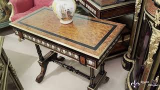 Antique Pair Amboyna Console Tables With Porcelain Plaques