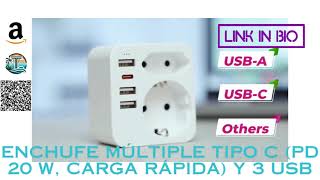 Enchufe múltiple con 1 Tipo C (PD 20 W, Carga rápida) y 3 USB