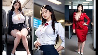 [4K Ai Lookbook]  beautiful woman stewardess, Beauty, 아름다운 스튜어디스, AI 승무원 룩북,