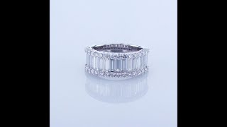 18KT WHITE GOLD 3ROW RING WITH ROUND AND STRAIGHT BAQUETTE DIAMOND GOING HALF WAY AROUND R-IDJ-01699