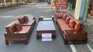 Sofa chân choãi 2 văng dài gỗ sồi Nga sơn màu óc chó | Đồ Gỗ Nội Thất Tại Xưởng