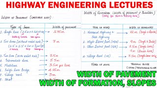 Highway Engineering, width of pavement, types of road and pavements, width of formation, highway