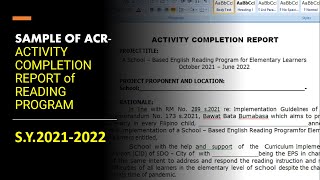 ACTIVITY COMPLETION REPORT of READING PROGRAM