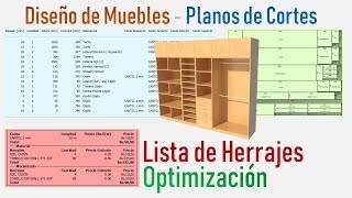 Diseño De Muebles - Planos De Cortes - Lista De Herrajes - Optimización De Cortes