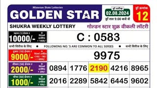 Mizoram State Golden Star Shukra Friday Weekly Lottery 02-08-2024 At 9:00 PM Today Result Live