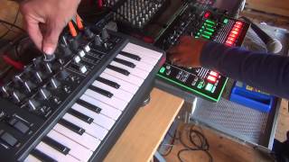 Arturia MicroBrute filtering Roland TR-8, plus Coleco Talking Teacher