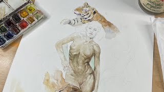 Tiger in watercolour.