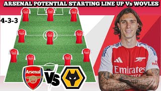 🚨 ARSENAL POTENTIAL STARTING LINE UP VS WOLVERHAMPTON WANDERERS 🔥 EPL 2024/2025 | MATCH WEEK 1