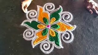 vinayakar chathurthi 5*3beautiful  flowerkolam/ganesha traditionalrangoli/gokulramyakolangal