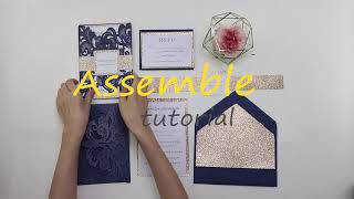 DIY Tutorial Elegant Navy Wedding Invite with Rose Gold Glittery Backer PWIL039-Pro Wedding Invites