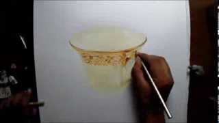 How to draw a gold rimmed cup - speed drawing - Prismacolor pencils