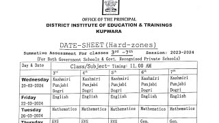 DIET Budgam & Kupwara Released Datesheets For Lower Class Exams Of Hard & Soft Zone Areas