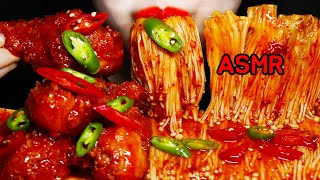 ASMR मसालेदार चिकन Ayam pedas spicy chicken enoki mushrooms 핵매운 치킨 먹방 NO TALKING EATING REAL SOUNDS