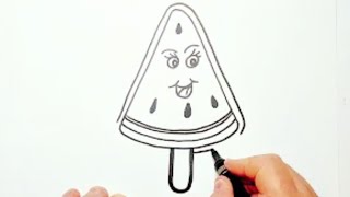 Art Tutorial on How to Draw a Cute Watermelon Ice Pop to draw and colour along with.