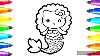 Beautiful Mermaid Drawing and Coloring for Kids, Toddlers | How to Draw a Hello Kitty Mermaid