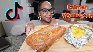 TRYING TIKTOK VIRAL SALMON WELLINGTON FOR FIRST TIME MUKBANG (COOKING & EATING)