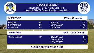 Sleaford CC 1st XI v Plumtree CC 1st XI, EMWCL Div 2 North, 10 Jun 23 Highlights