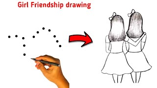 How to Draw friends girl Drawing | girl friendship Drawing - dots Drawing