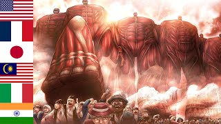 ""The Rumbling"" in 6 Countries 🇺🇸🇯🇵🇫🇷🇮🇹🇮🇳🇲🇾 ● Attack On Titan Season 4 Part 3