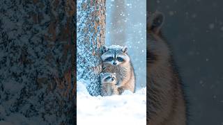 ❄️ A Mother Raccoon’s Warm Hug Shields Her Baby in the Snow! 🦝💙