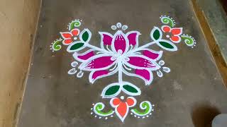 Aadi madham colour kolam designs|5 dots aadivelli kolam|color rangoli|aadi perukku kolam|poo kolam