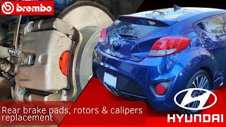 How to replace rear brake pads, rotors, and calipers  Hyundai Veloster Turbo 2016 🔧 Step by step🔧