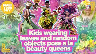 Kids wearing leaves and random objects pose a la beauty queens | Make Your Day