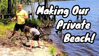 BUILDING OUR PRIVATE BEACH! Pt 4- #family #hardwork #building #homestead #garden #diy #funny