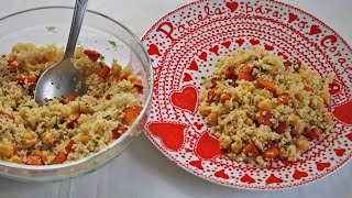 Salada de couscous com batata doce e grão de bico