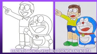 Handmade pencil sketch of Doremon and Nobita/डोरेमोन और नोबिता का #youtubeshorts #doreamon #art