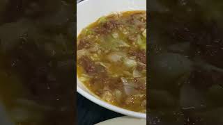 Delimundo cornbeef cooked with cabbage and some broth for our breakfast!