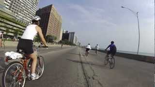 Cycling North on Lake Shore Drive over the Chicago River during Bike the Drive