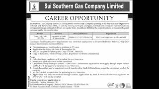 Driver Jobs in SSGC September 2024 Sui Southern Gas Company Limited Latest