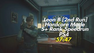 Resident Evil 2 Remake: Leon B Hardcore Mode PS4 Speedrun in 57:47 IGT