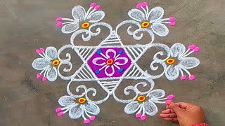 5x3 dots simple rangoli designs|Friday rangoli|beginners rangoli|small muggulu|easy kolam