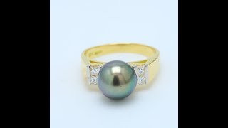 Black Tahitian Pearl and Diamond Ring in 18k Yellow Gold