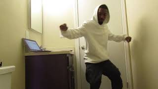 white hoodie red 'n shoe/freestyle dance